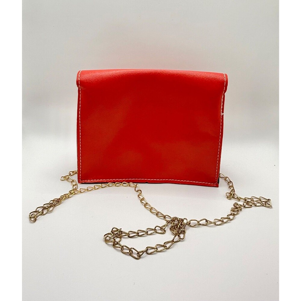 Red Chic Faux Leather Crossbody Bag Small Square Gold Chain Shoulder Purse NEW - Picture 3 of 6